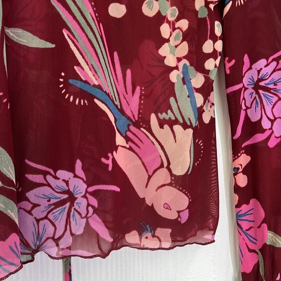Free People - Paradise Cocoa Combo Button Up And Tie V Neck Blouse Size XS - Picture 12 of 12